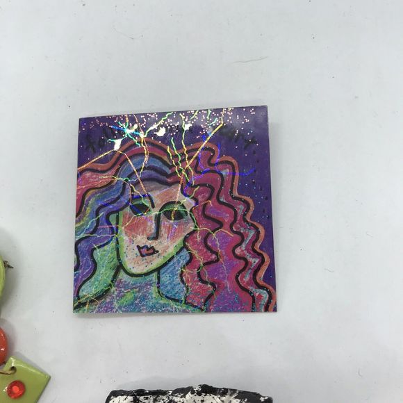 Vintage Lot Handmade Brooch Artisan Paper Craft Statement Mod Pop Art Jewelry - Picture 5 of 7